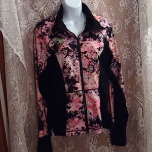 Cynthia Rowley Women's Size M warm up zip pink white floral black jacket‎